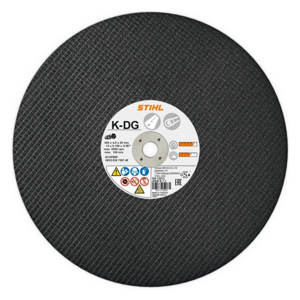 DISCO DE CORTE DE RESINA STIHL K-DG 350 MM PARA ASFALTO Y TUBOS DE FUNDICIÓN DÚCTIL